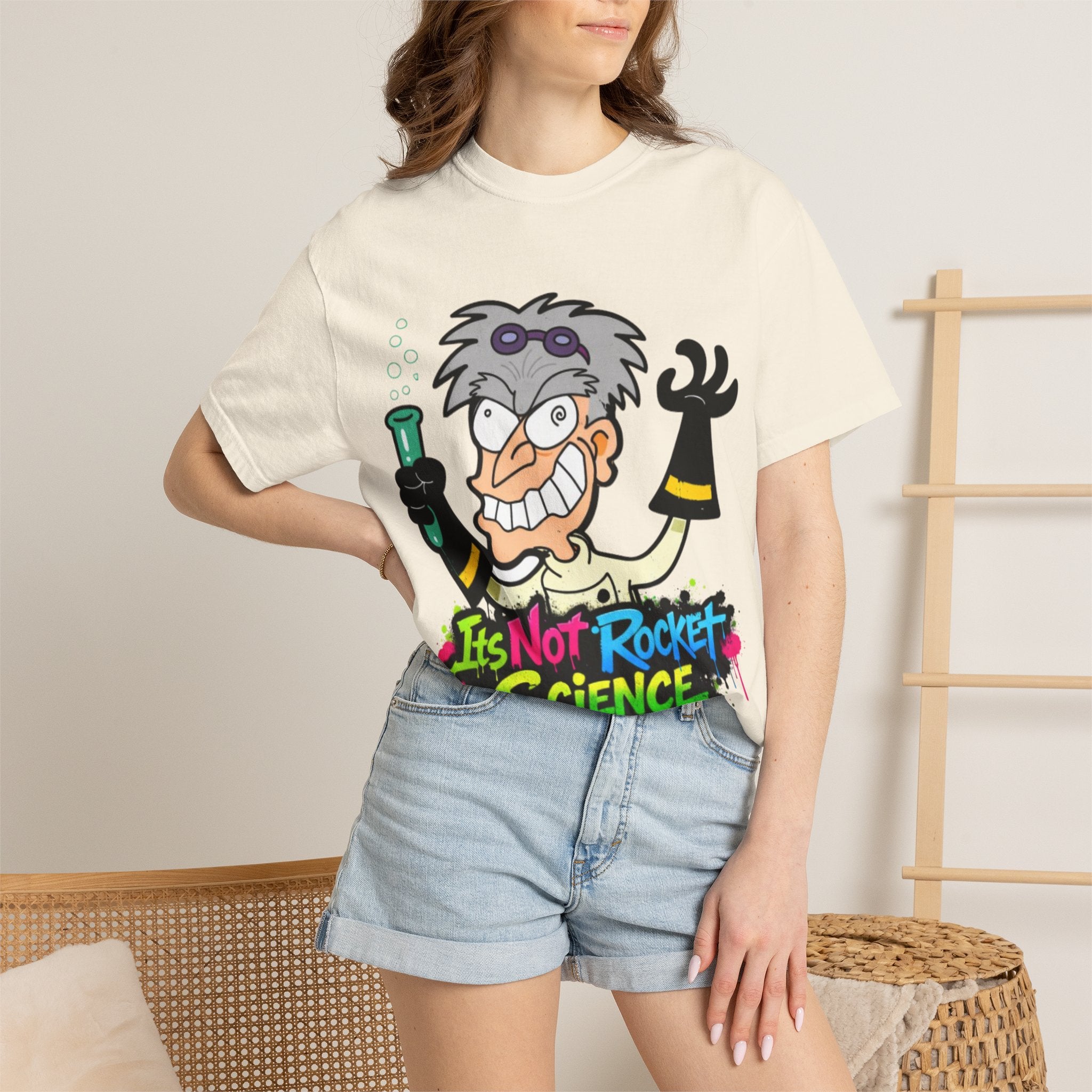 Science Cartoon  Adult T-Shirt — "It's Not Rocket Science" Lab Mad Scientist Tee