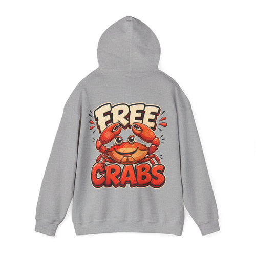 Adult Hoodie — Cute 'Free Crabs' Cartoon Crab Graphic Pullover