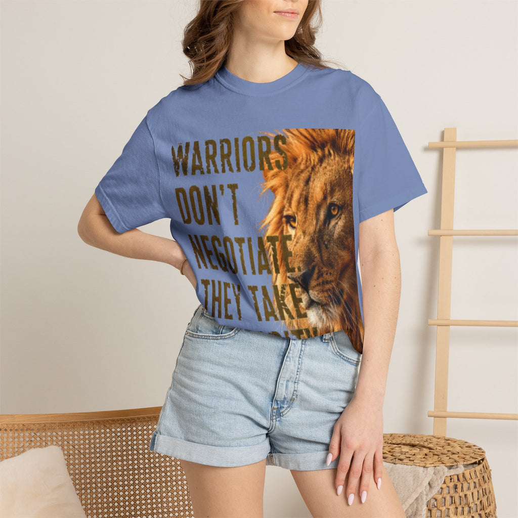 Warriors Don't Negotiate Lion Graphic Adult T-Shirt — Bold Motivational Tee