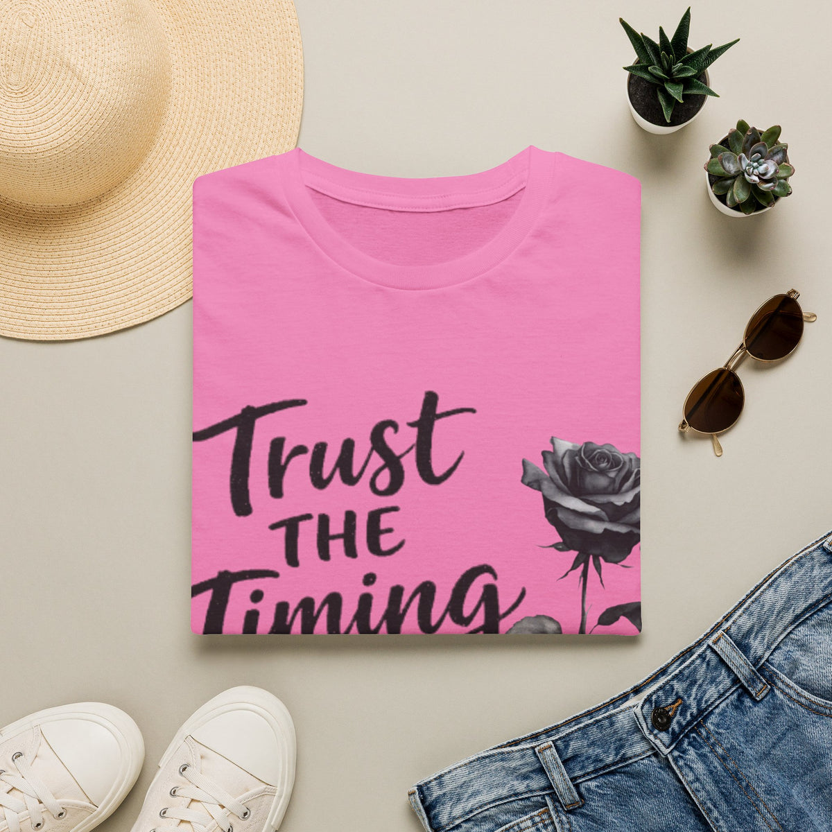 Trust the Timing of Your Life Adult T-Shirt – Inspirational Floral Tee