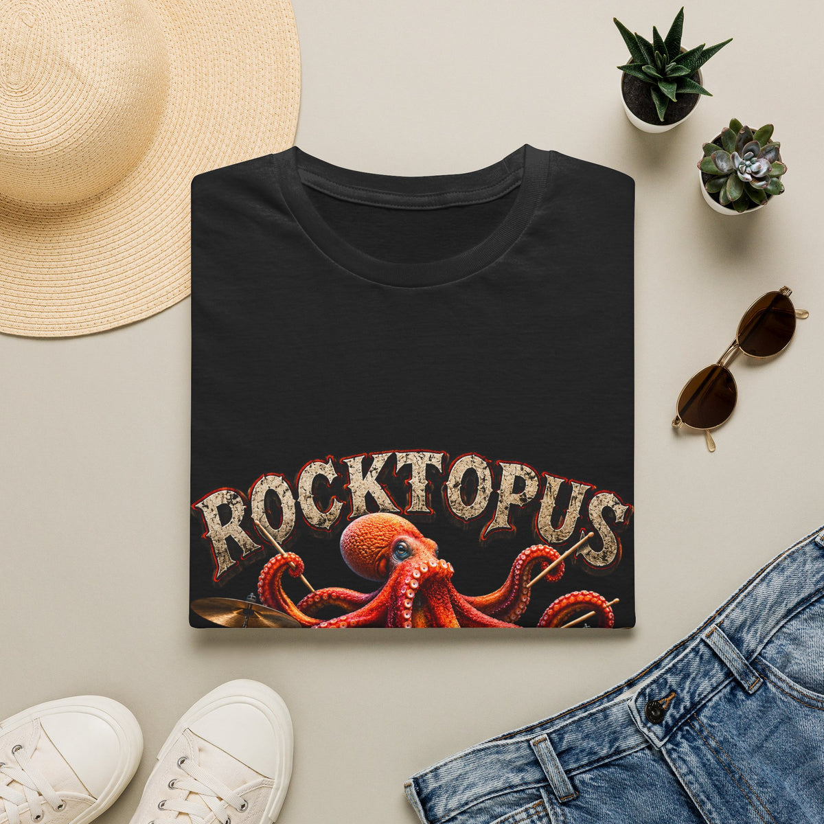Rocktopus Drummer Adult T-Shirt — Octopus Band Vintage Rock Tee