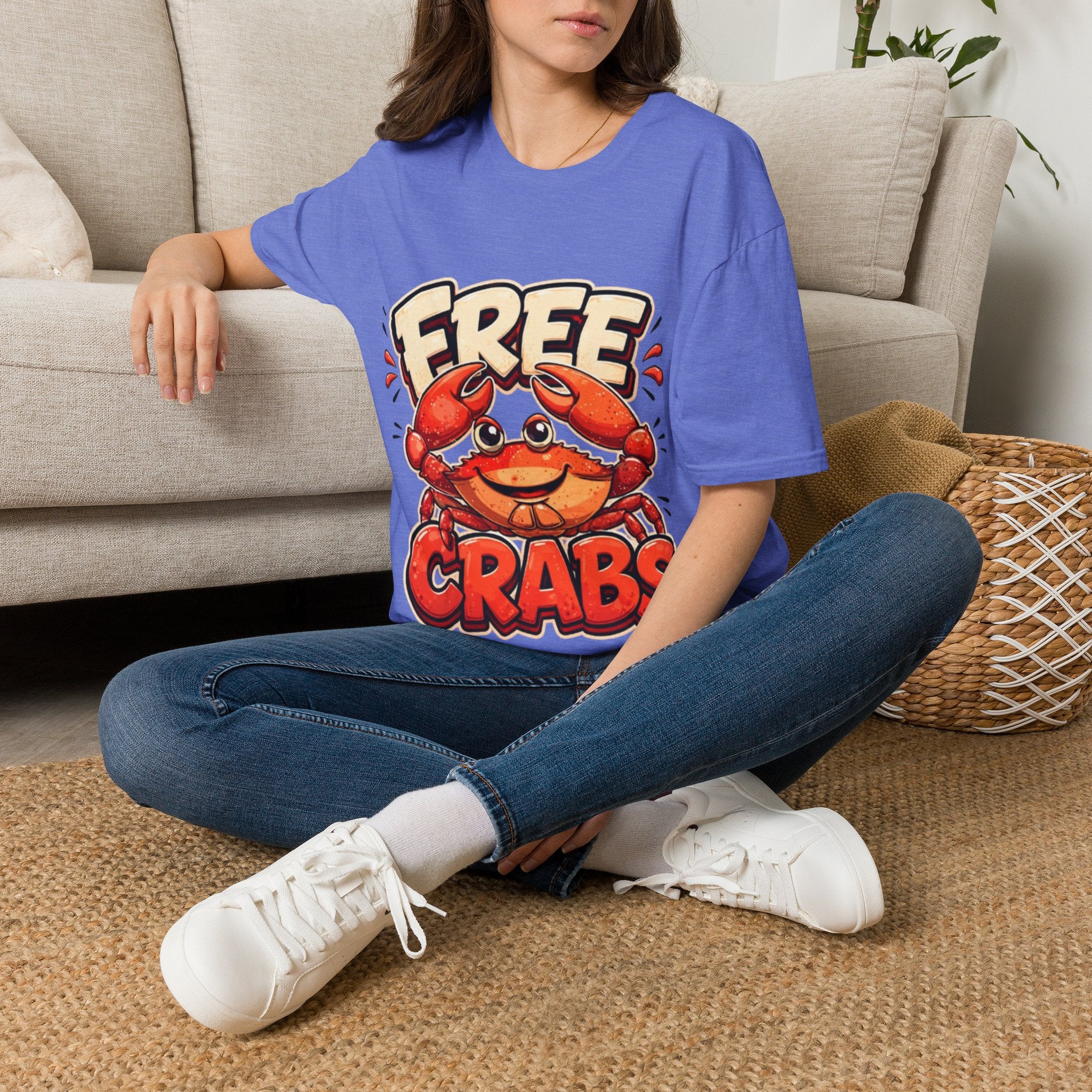 Free Crabs Adult T-Shirt — Funny Seafood Beach Graphic Tee