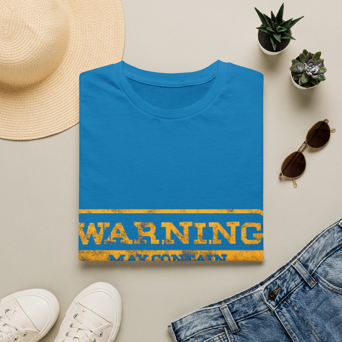 Adult T-Shirt — "WARNING: May Contain Alcohol" Distressed Graphic Tee