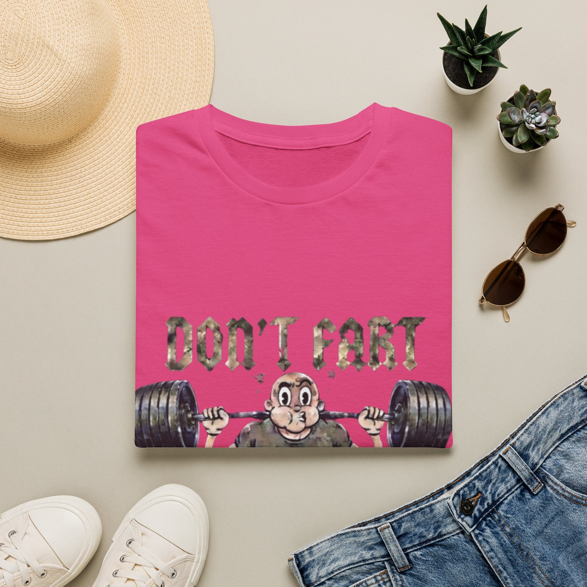 Don't Fart Weightlifting  Adult T‑Shirt — Funny Gym Workout Tee