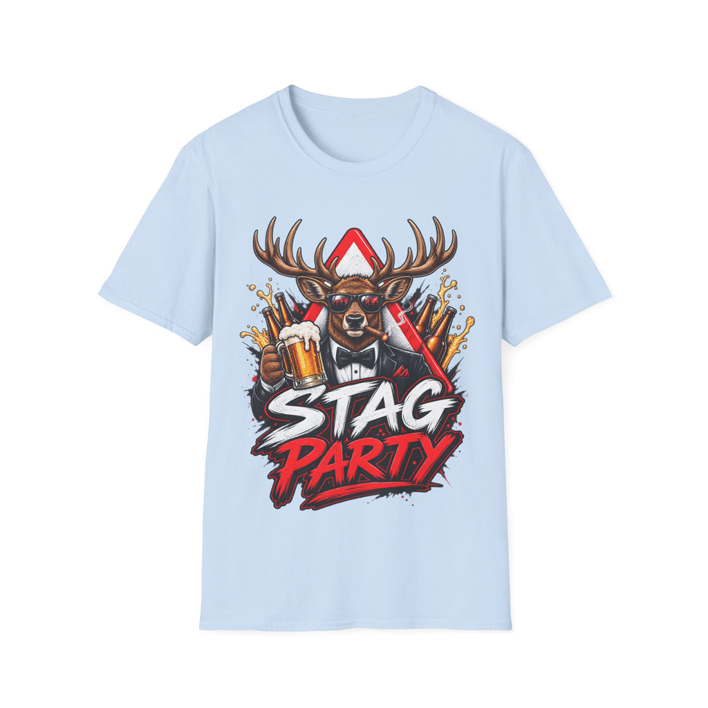 Stag Party Adult T-Shirt — Funny Beer-Drinking Deer Graphic Tee for Bachelor Parties