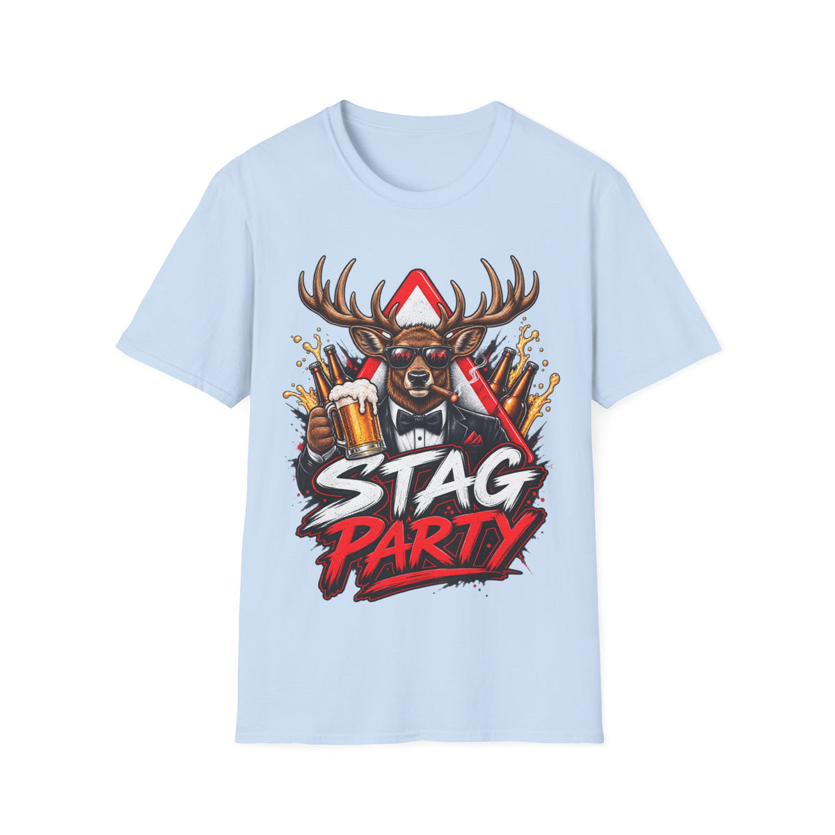 Stag Party Adult T-Shirt — Funny Beer-Drinking Deer Graphic Tee for Bachelor Parties