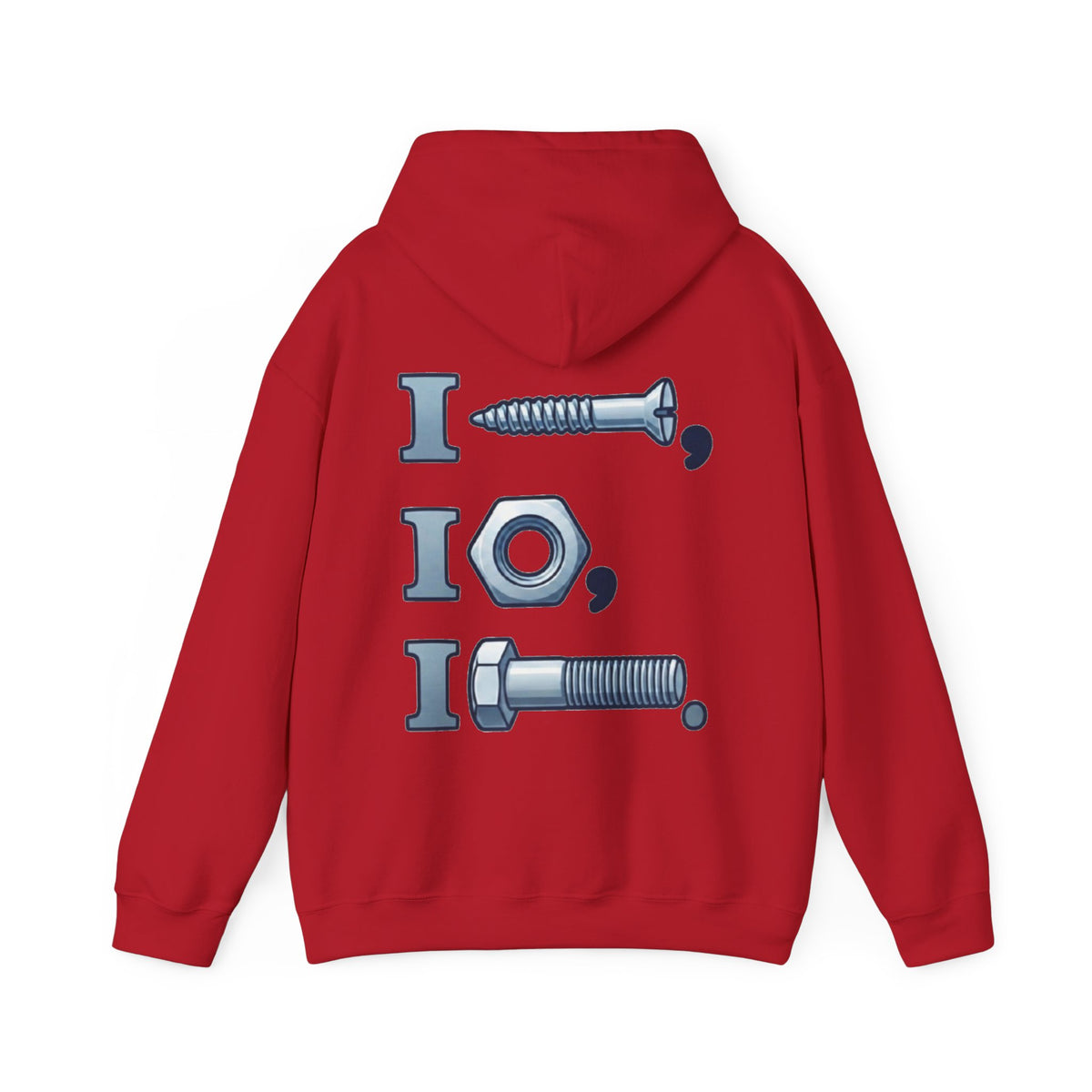 Screw, Nut, Bolt Adult Hoodie — Mechanical Pun Graphic Hooded Sweatshirt