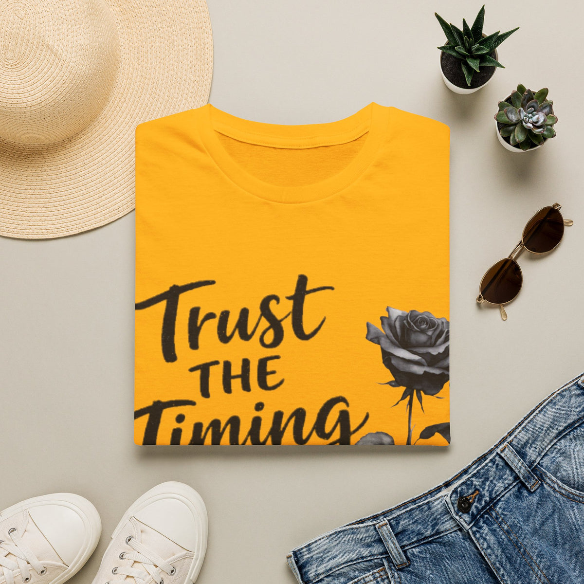 Trust the Timing of Your Life Adult T-Shirt – Inspirational Floral Tee
