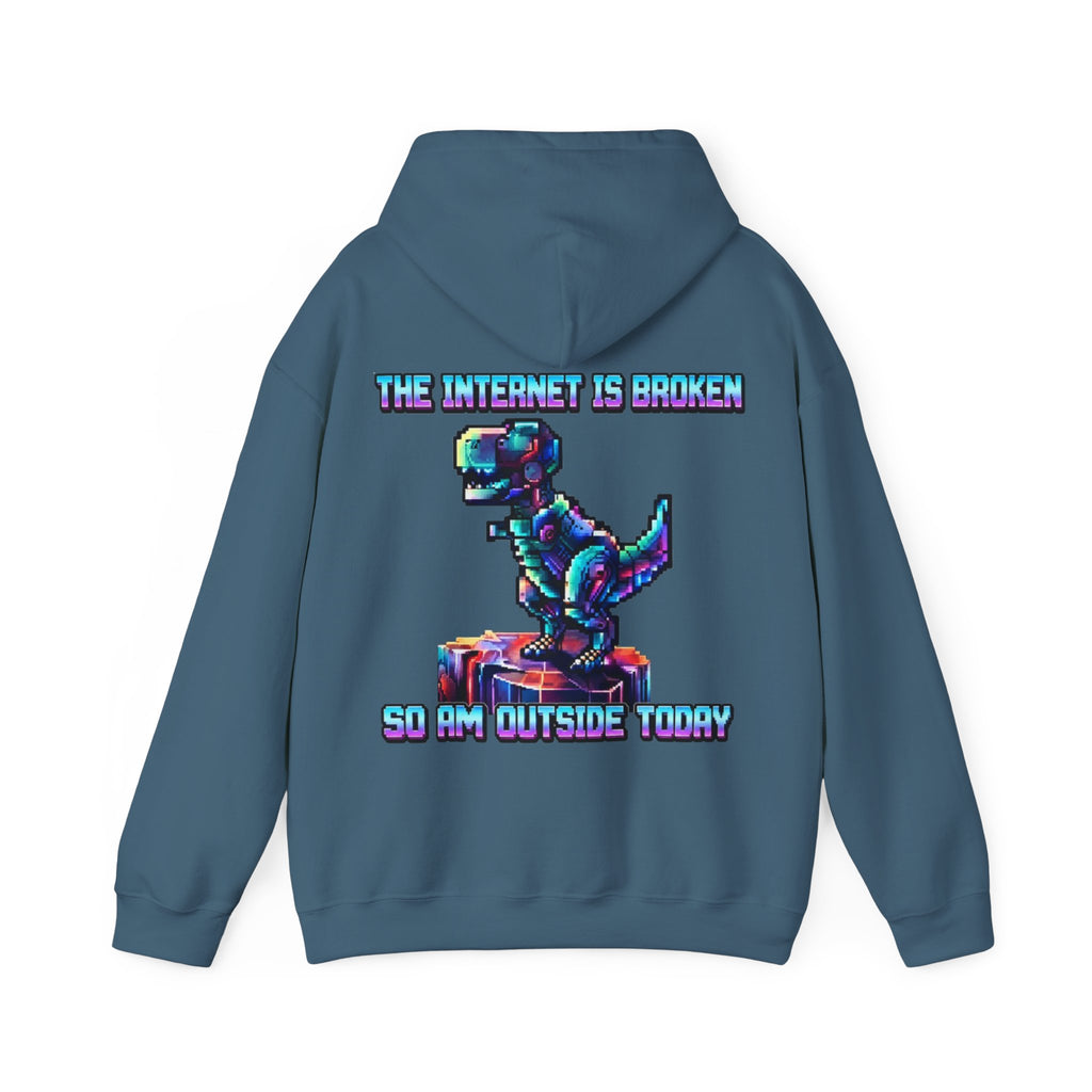 Retro Pixel Dino Adult Hoodie - "The Internet Is Broken So I’m Outside Today"