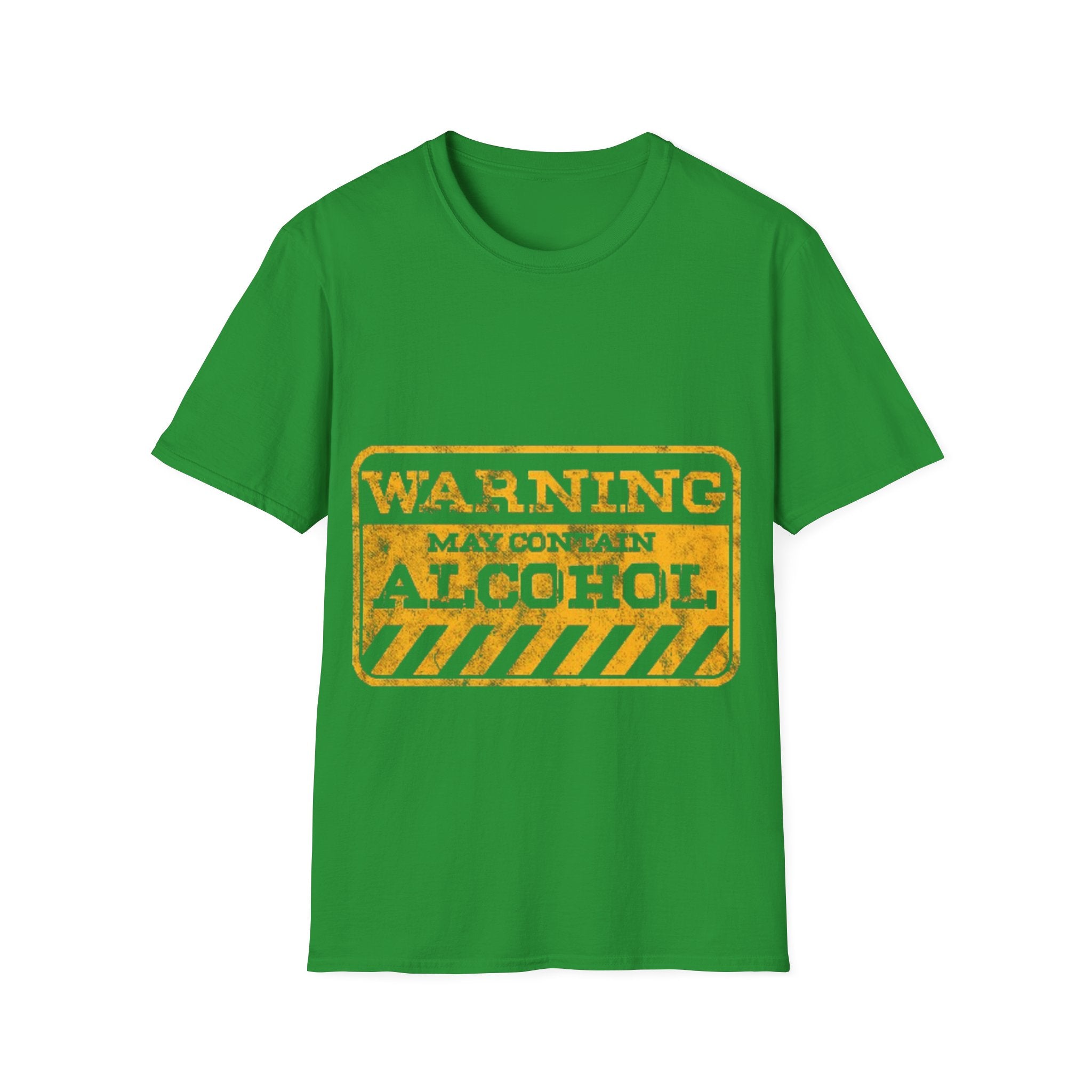 Adult T-Shirt — "WARNING: May Contain Alcohol" Distressed Graphic Tee
