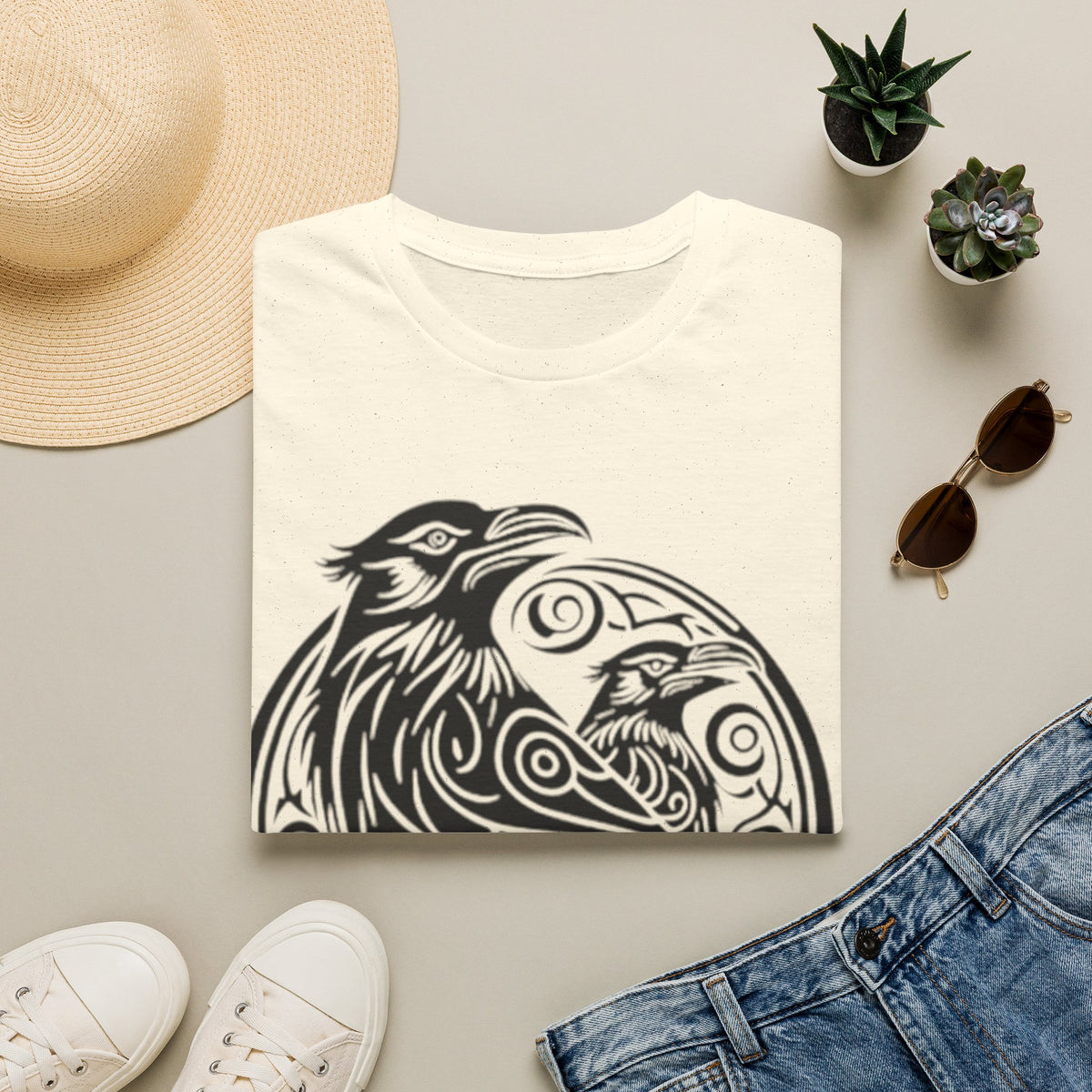 Odens Raven's Tribal Art Adult T-Shirt — Huginn and Muninn