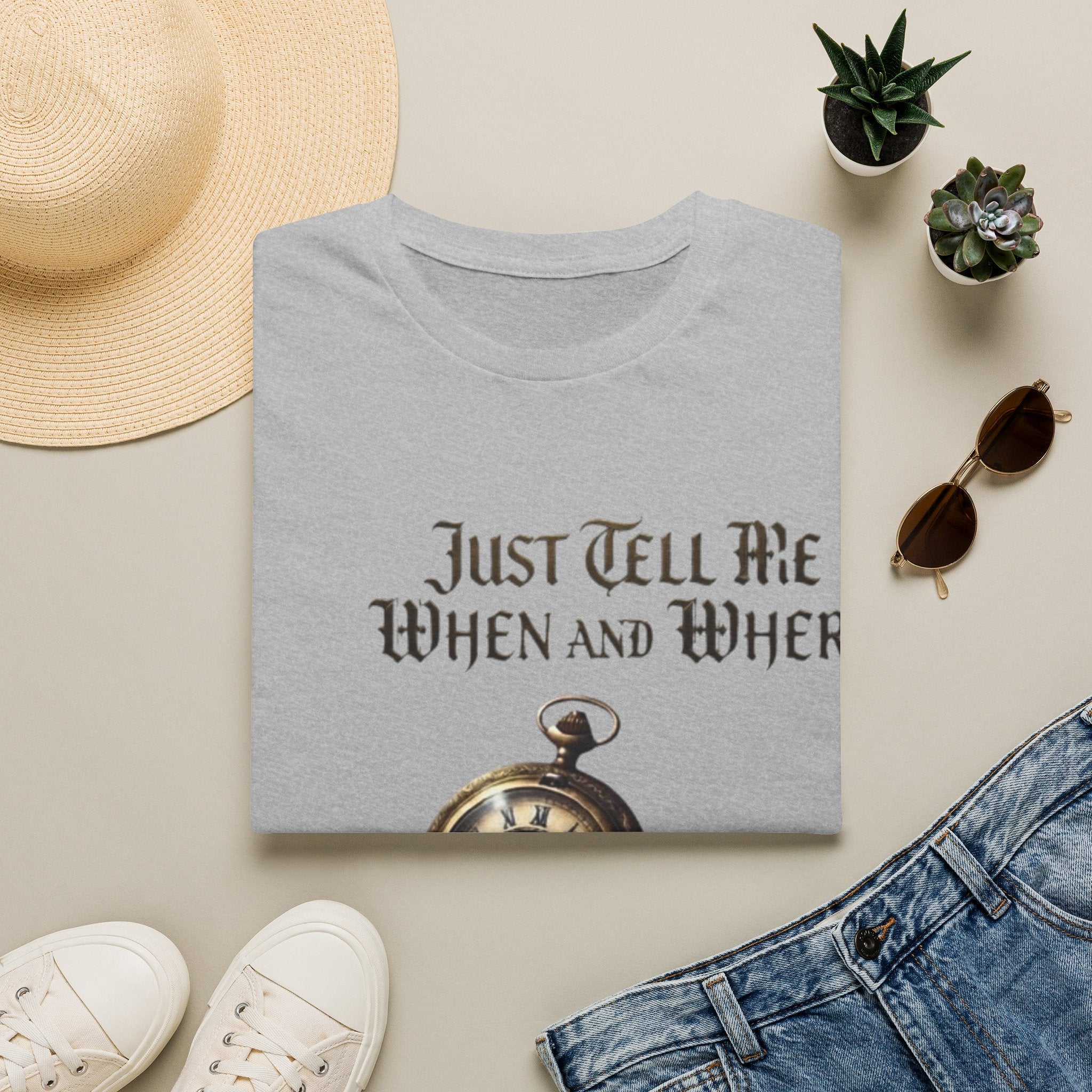 Pocket Watch Adult T-Shirt — "Just Tell Me When and Where" Vintage Timepiece Tee