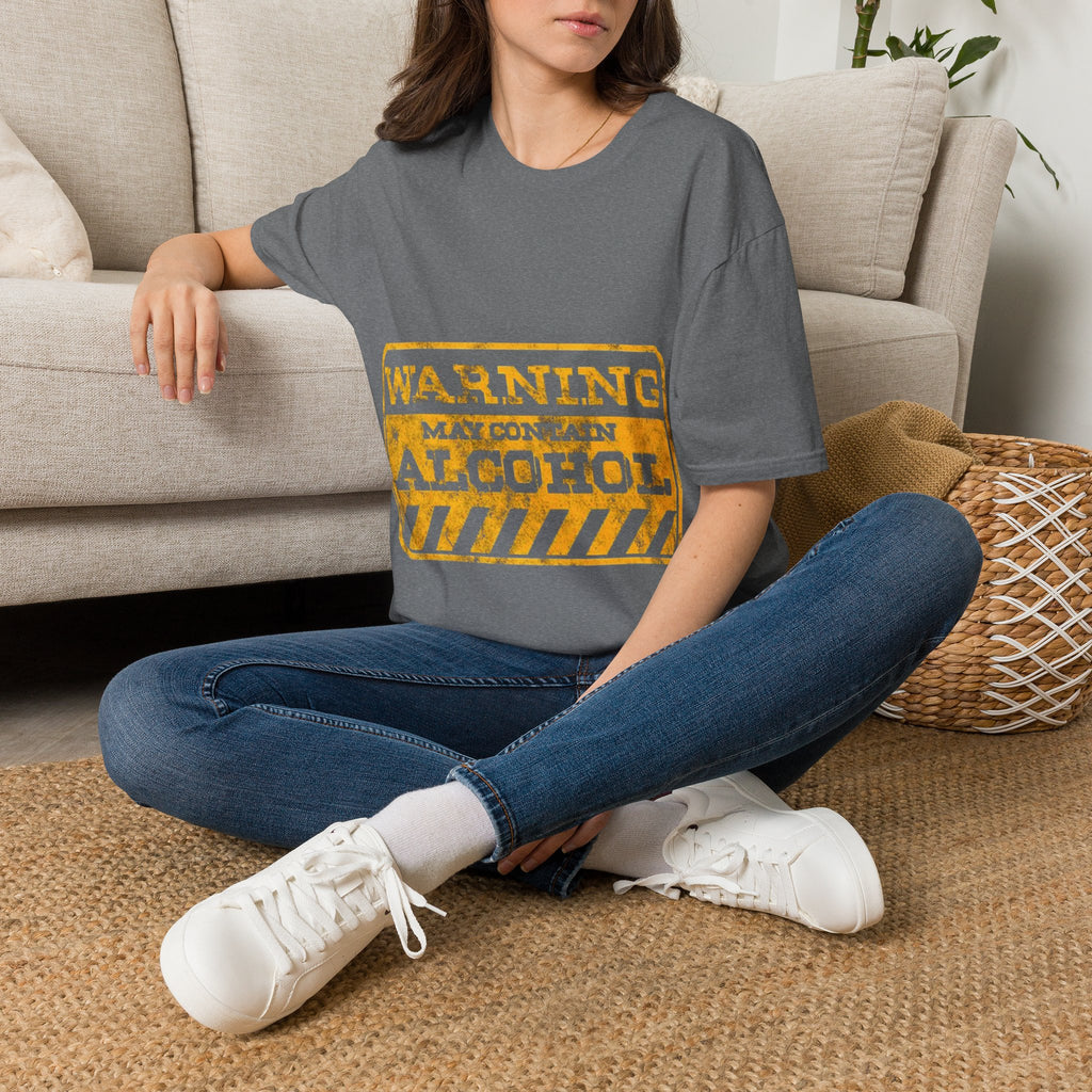 Adult T-Shirt — "WARNING: May Contain Alcohol" Distressed Graphic Tee