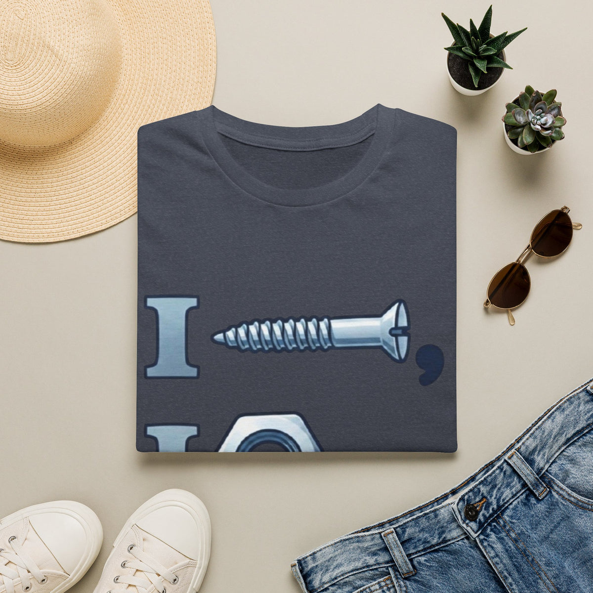 Screw, Nut & Bolt Graphic Adult T-Shirt — I (screw), I (nut), I (bolt) Novelty Tee
