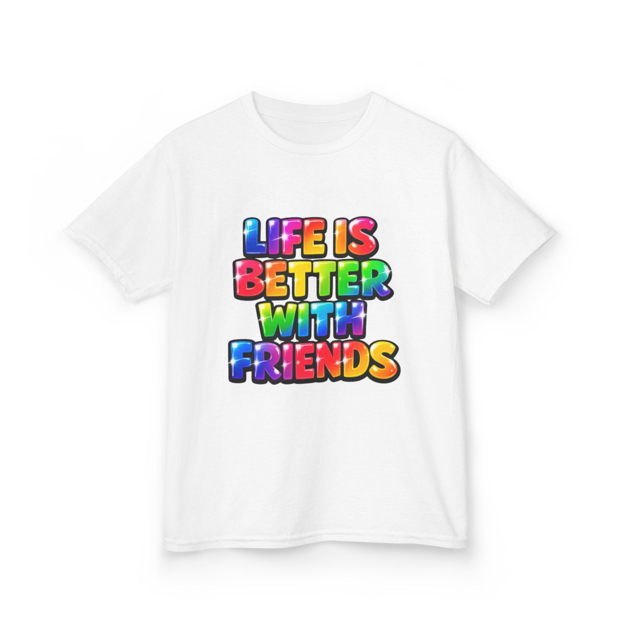 Kids T-Shirt — "Life Is Better With Friends" Rainbow Graphic Tee