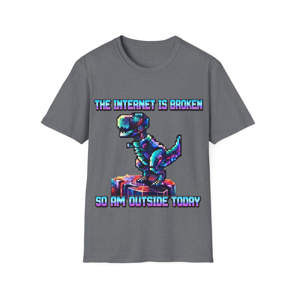 Internet Is Broke Adult  T-Shirt — Retro Pixel Dino "So Am I" Graphic Tee