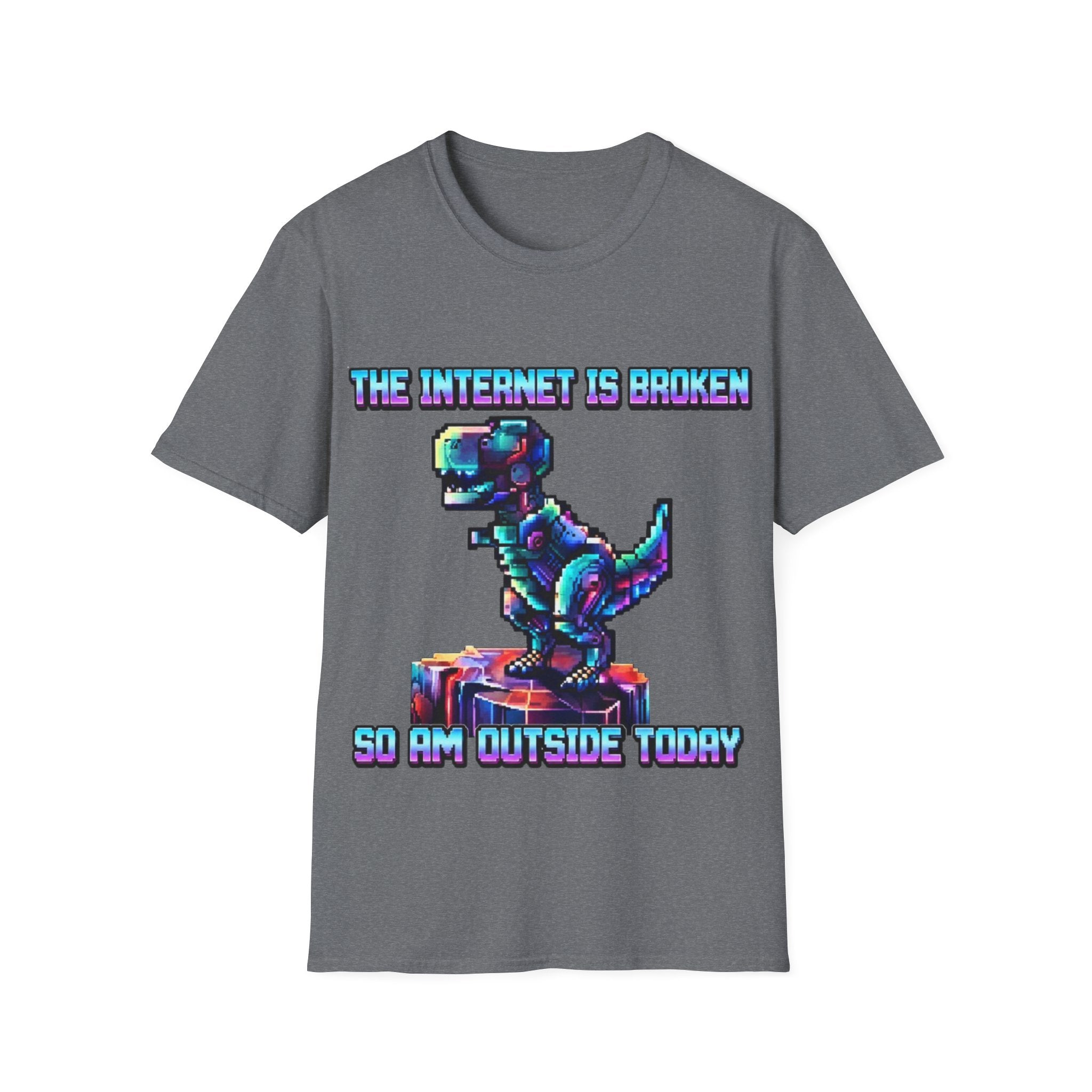 Internet Is Broke Adult  T-Shirt — Retro Pixel Dino "So Am I" Graphic Tee