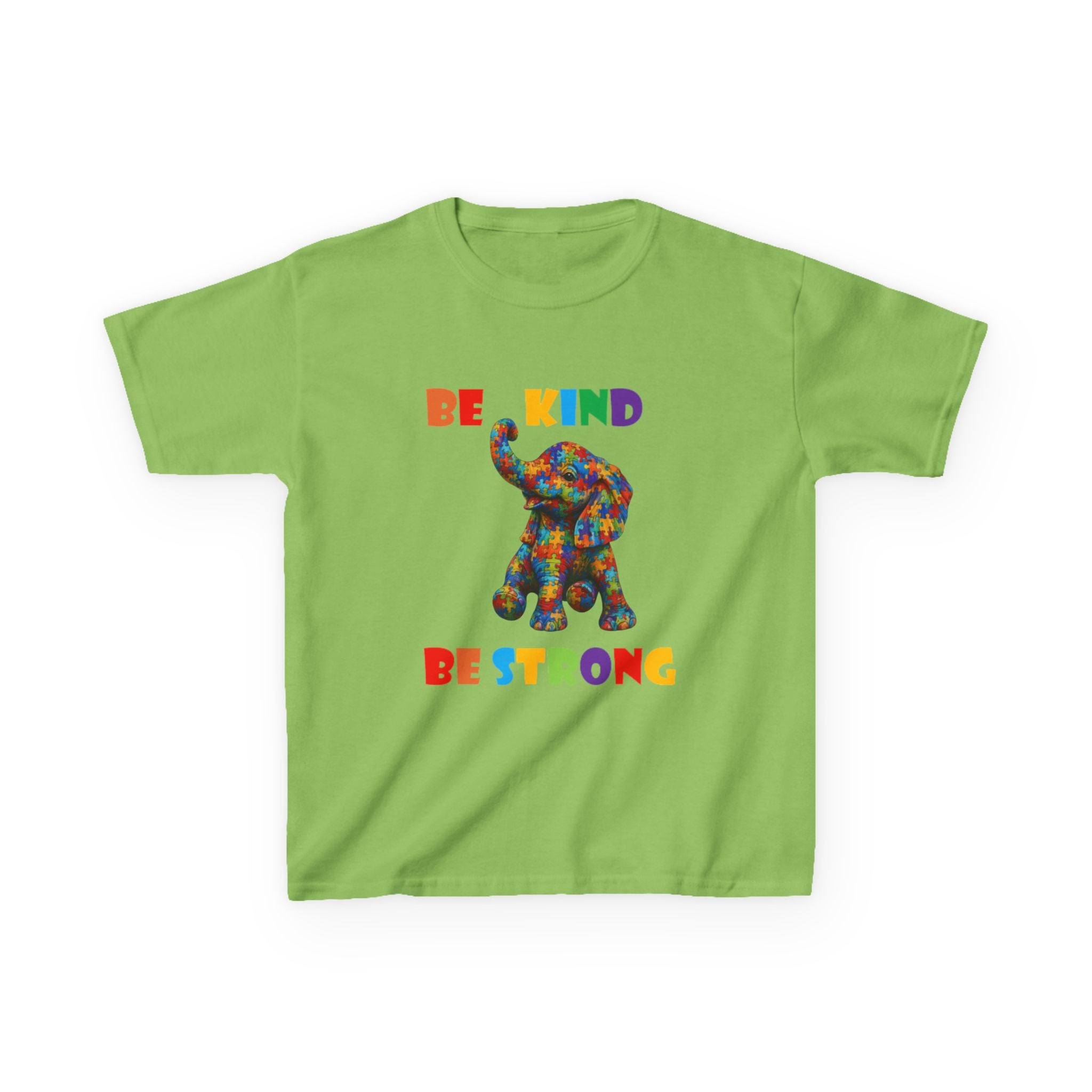 Colorful Patchwork Elephant Be Kind Be Strong Kids Tee | Rainbow Animal Shirt