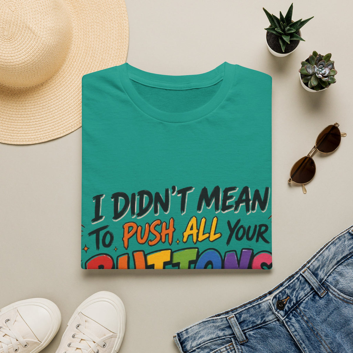 I Didn't Mean to Push All Your Buttons Adult T-Shirt — Funny Colorful Graphic Tee