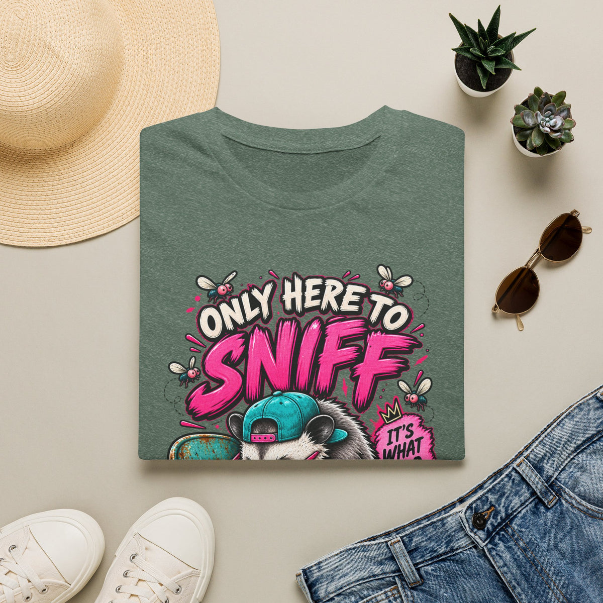 Adult T-Shirt — "Only Here to Sniff Chairs" Cute Ferret Graphic Tee