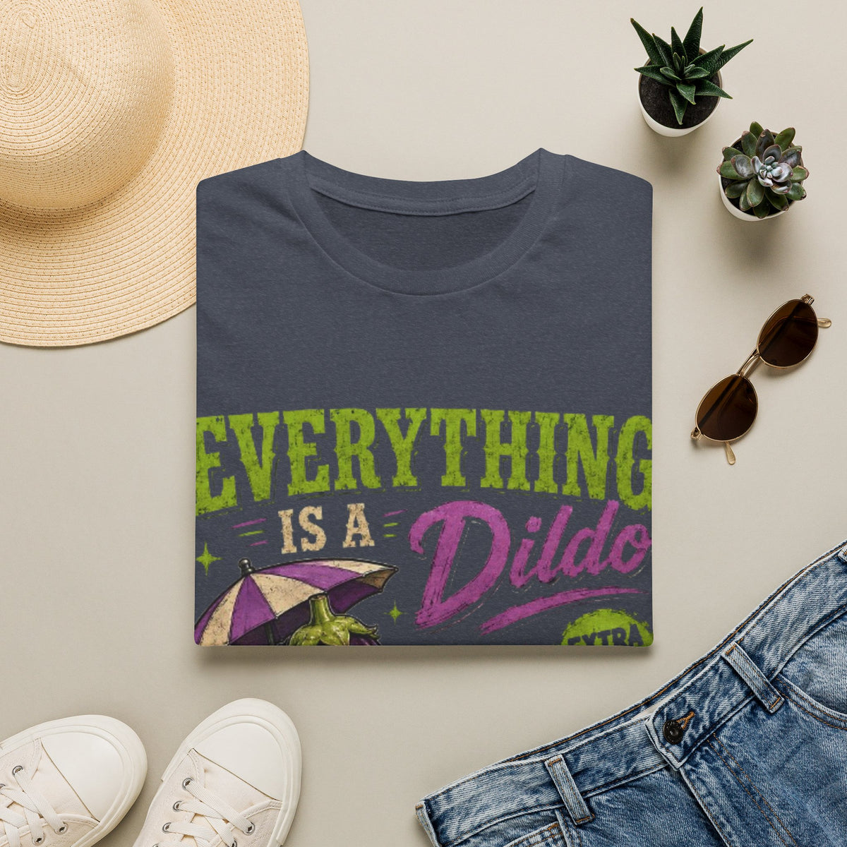 Graphic Adult T‑Shirt — "Everything Is a Dildo" Humorous Eggplant Design
