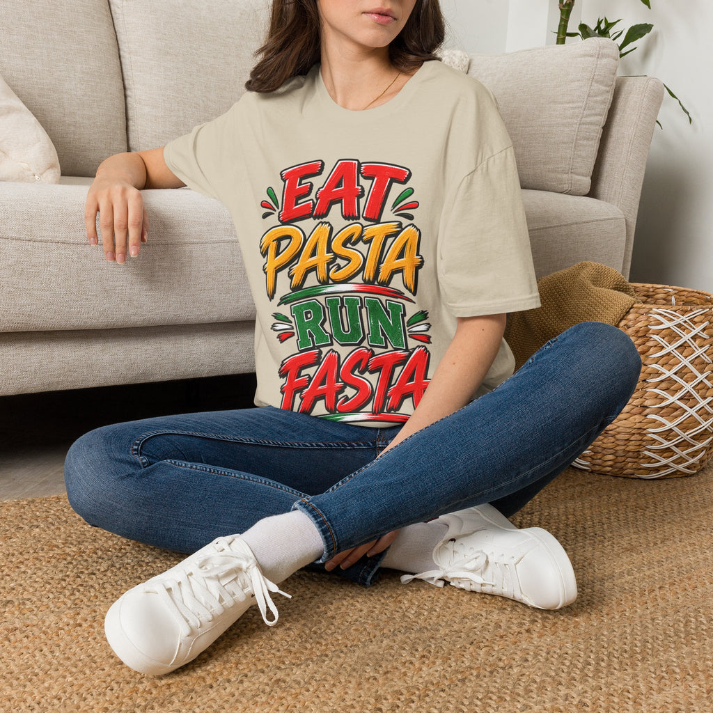 Eat Pasta Run Fasta Adult T-Shirt — Funny Italian Food & Running Graphic Tee