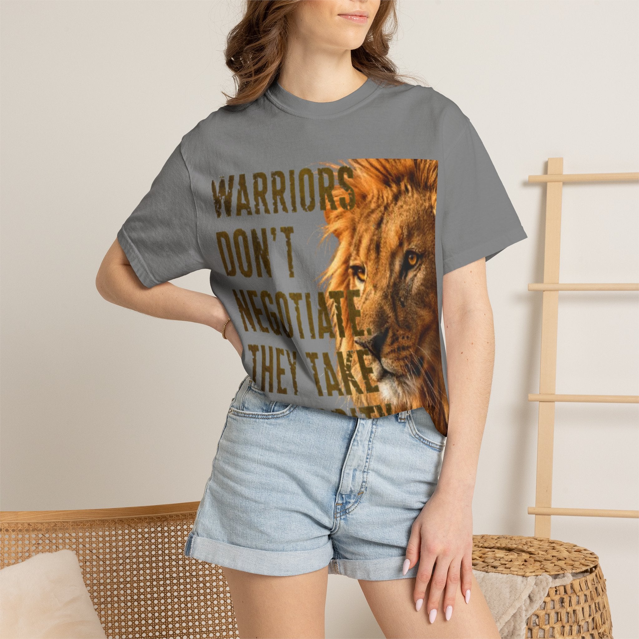 Warriors Don't Negotiate Lion Graphic Adult T-Shirt — Bold Motivational Tee