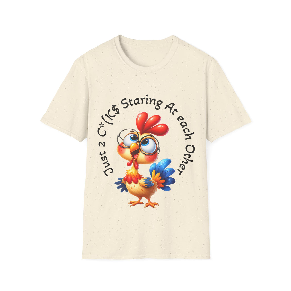 Chicken Cartoon Adult T-Shirt — "Staring At Each Other" Cute Funny Graphic Tee