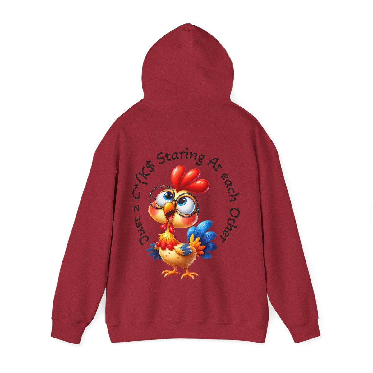 Adult Hoodie — Cute Cartoon Chicken “Just 2 C*#ks Staring At Each Other” Funny Graphic Hoodie
