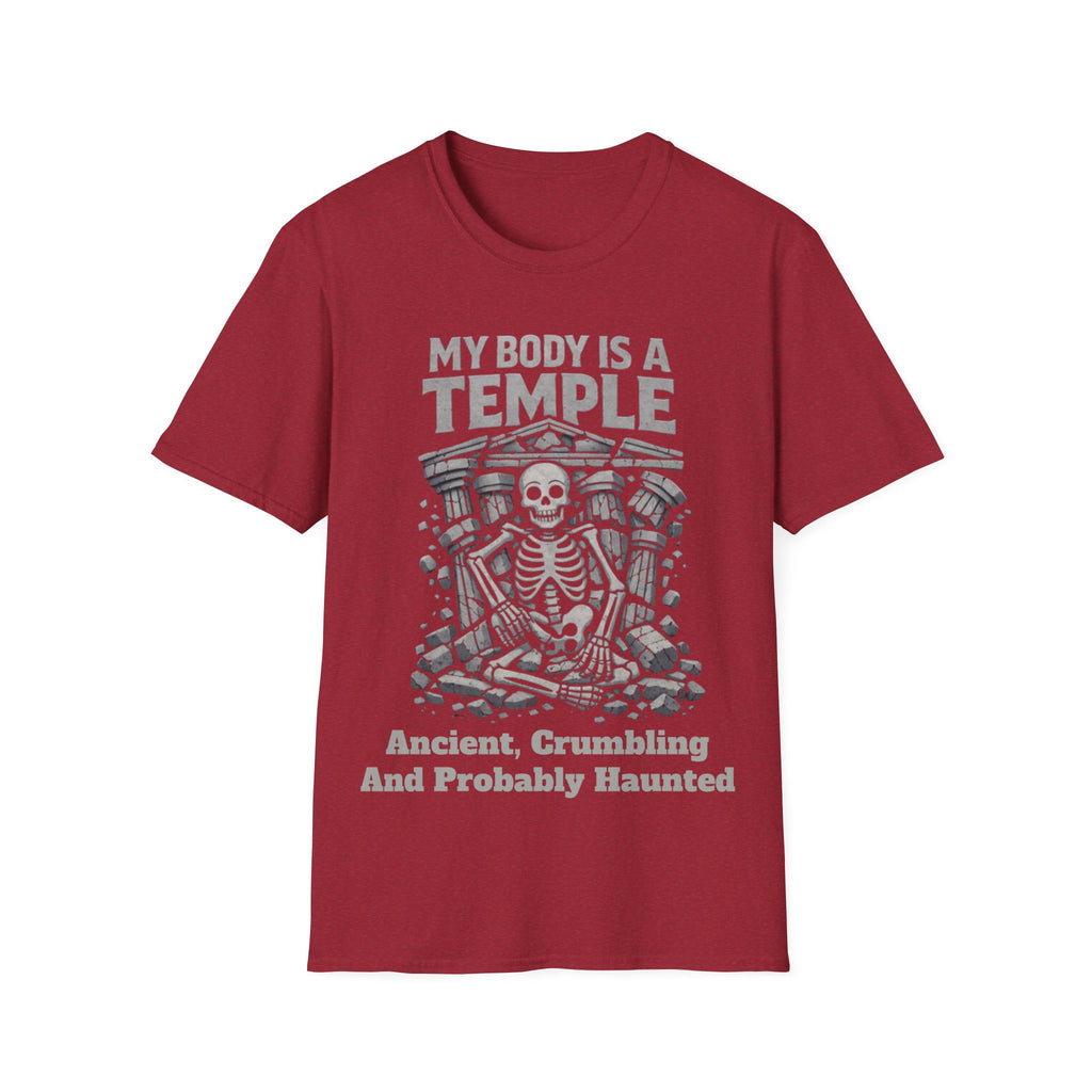 Temple Skeleton Adult T-Shirt — "My Body Is a Temple" Vintage Gothic Tee