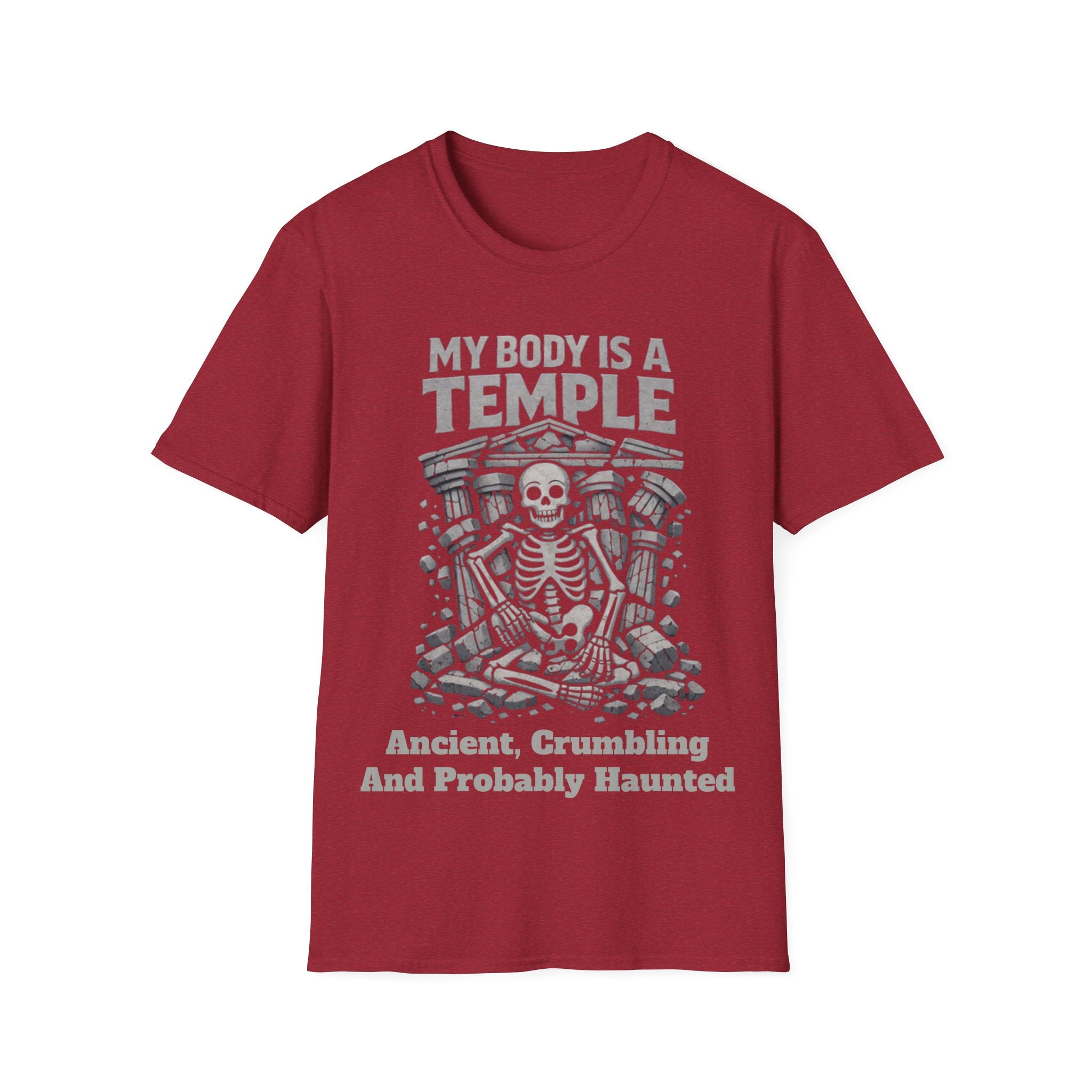 Temple Skeleton Adult T-Shirt — "My Body Is a Temple" Vintage Gothic Tee