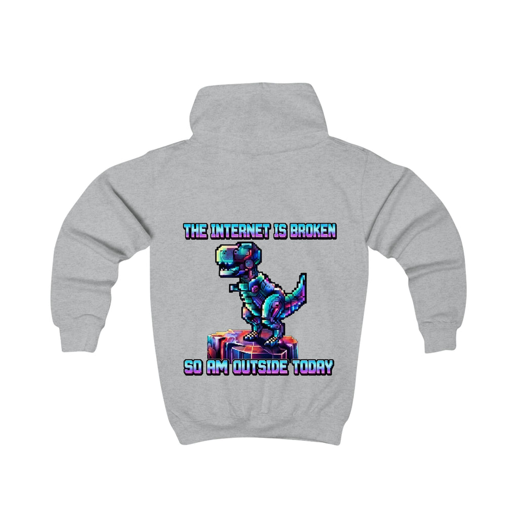 Kids Hoodie — Pixel Dino "The Internet Is Broken So I’m Outside Today"