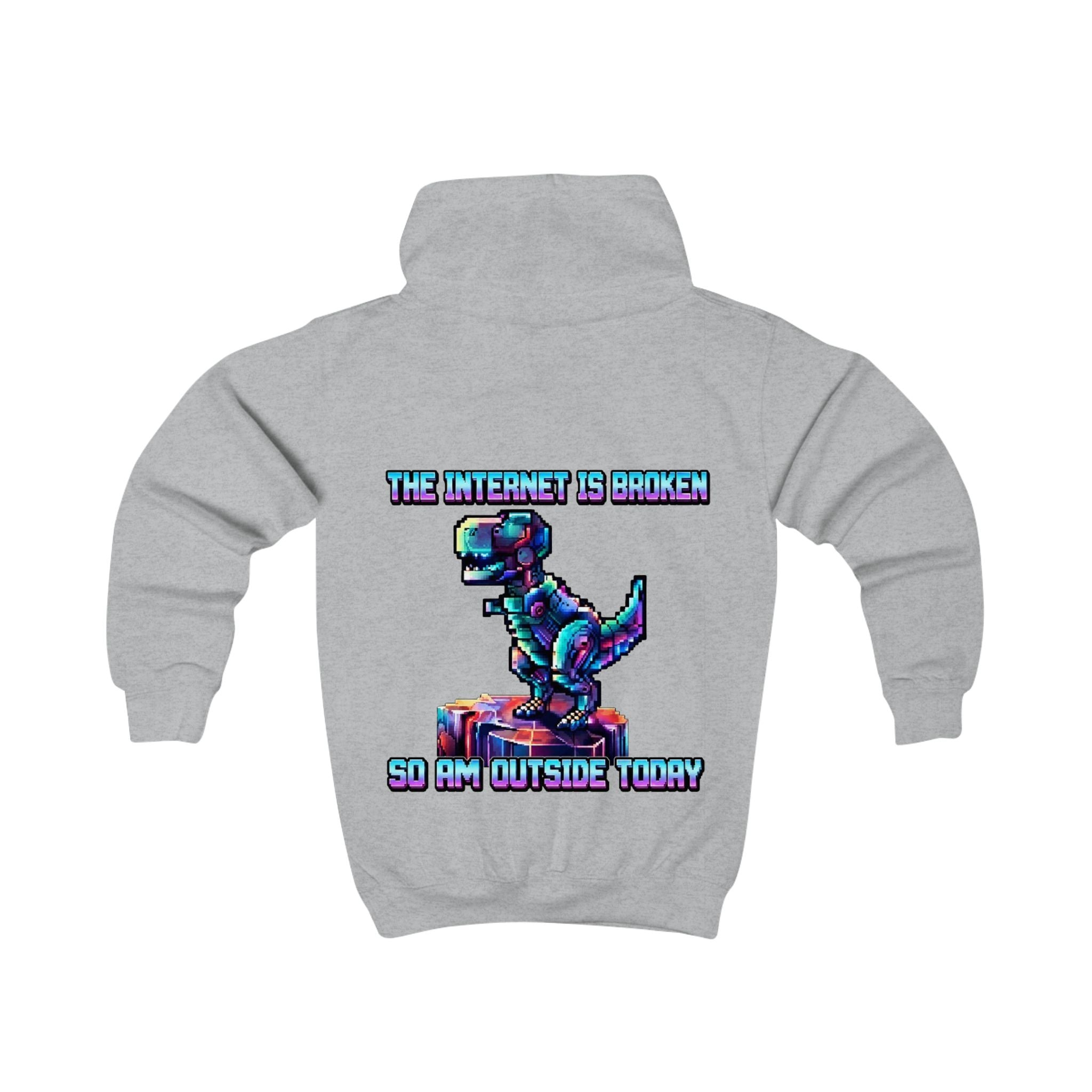 Kids Hoodie — Pixel Dino "The Internet Is Broken So I’m Outside Today"