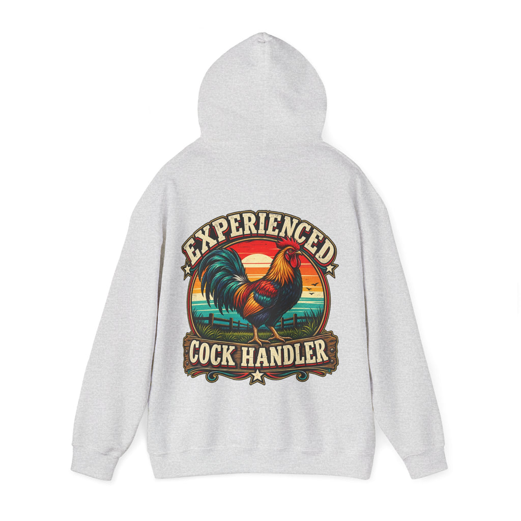 Adult Hoodie — "Experienced Cock Handler" Vintage Rooster Farm Humor Pullover