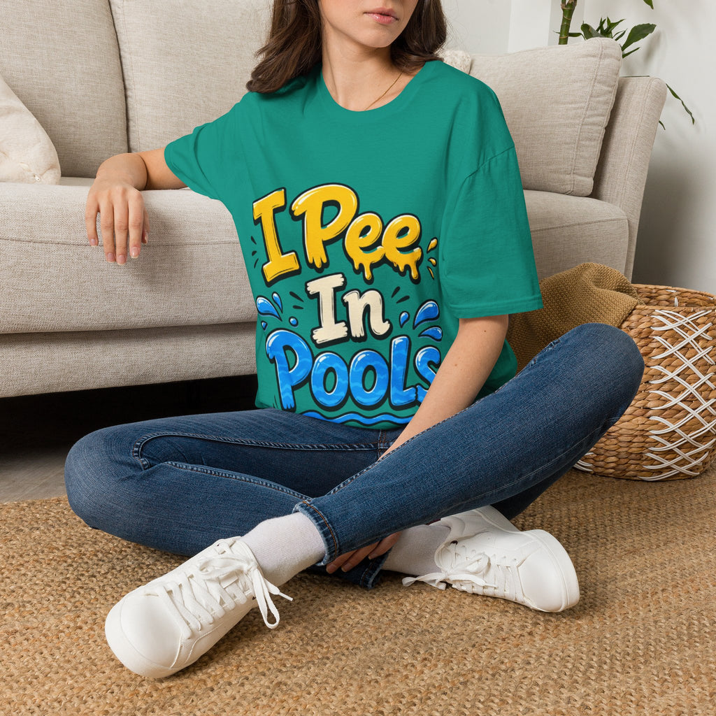 Funny "I Pee in Pools" Adult T-Shirt — Humorous Summer Pool Party Tee