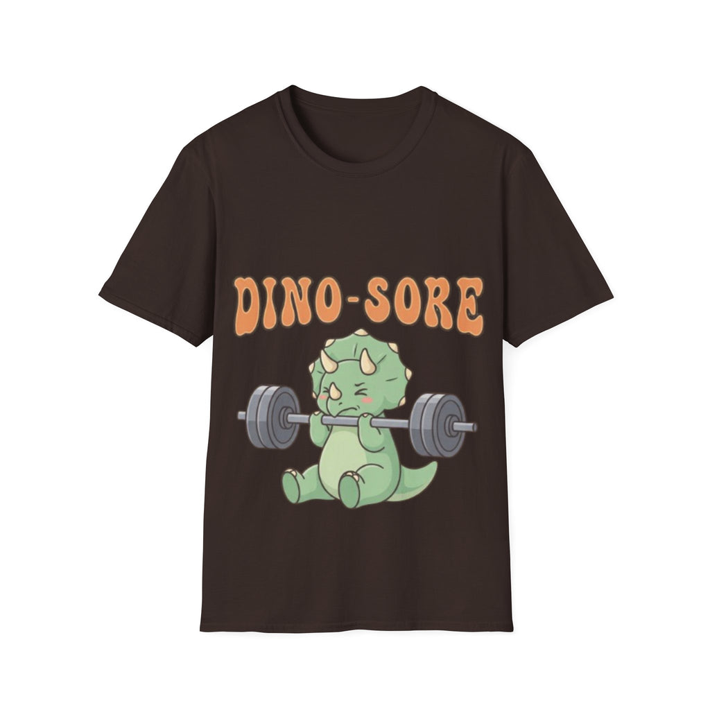 Dino-Sore Adult T-Shirt — Cute Workout Dinosaur Fitness Tee