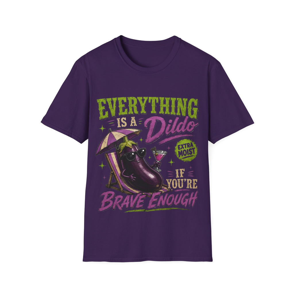 Graphic Adult T‑Shirt — "Everything Is a Dildo" Humorous Eggplant Design