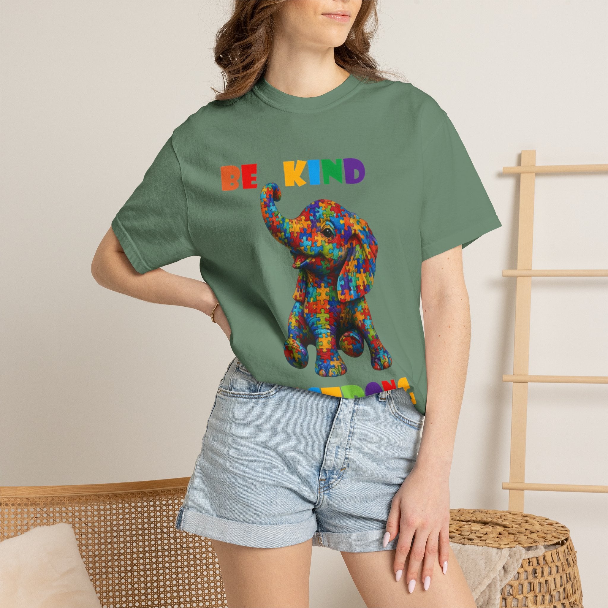 Be Kind Be Strong Elephant T-shirt | Colorful Puzzle Pattern Adult T-Shirt