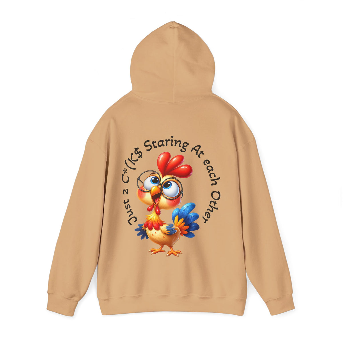 Adult Hoodie — Cute Cartoon Chicken “Just 2 C*#ks Staring At Each Other” Funny Graphic Hoodie