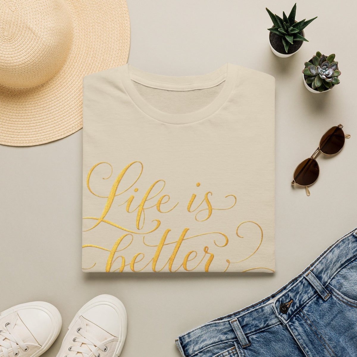 Adult T-Shirt — "Life is Better with Friends" Gold Script Tee