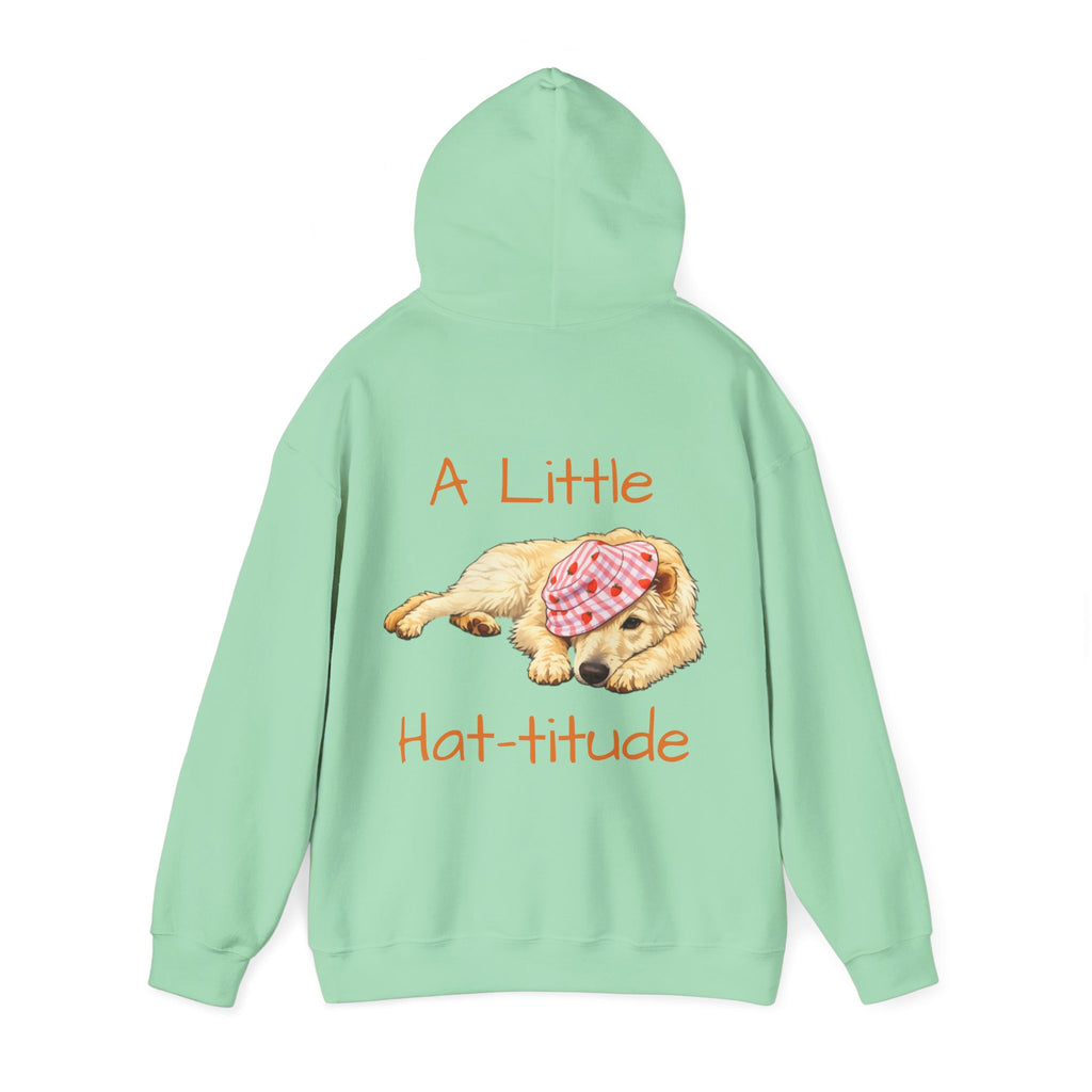 A Little Hat-Titude Puppy Illustration Adult Hoodie | Cute Dog Paw Chest Print