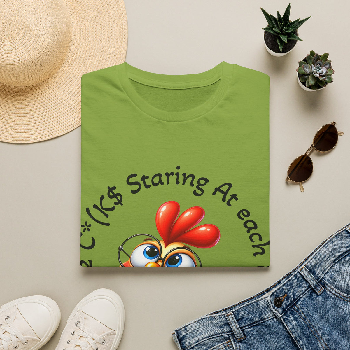 Chicken Cartoon Adult T-Shirt — "Staring At Each Other" Cute Funny Graphic Tee