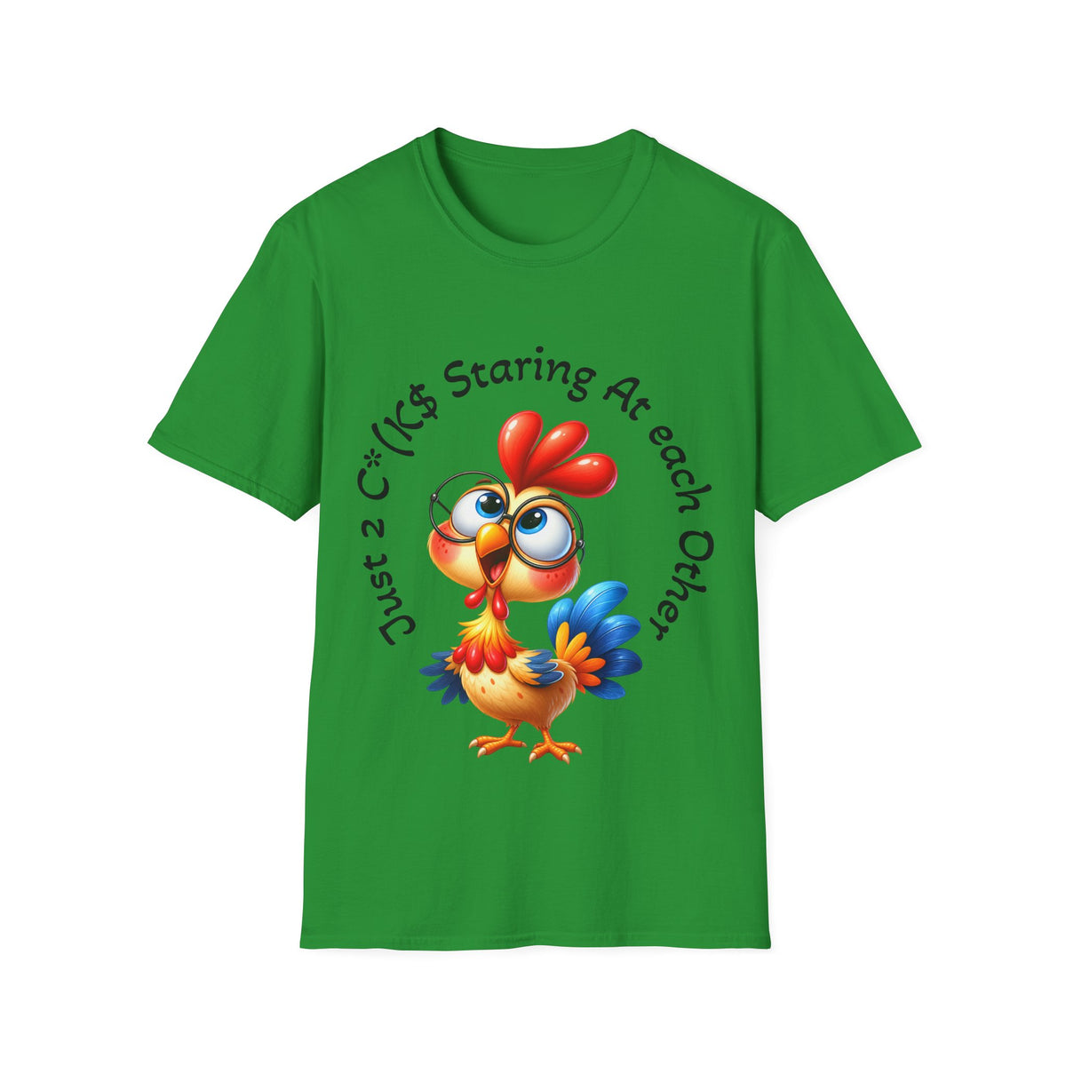 Chicken Cartoon Adult T-Shirt — "Staring At Each Other" Cute Funny Graphic Tee