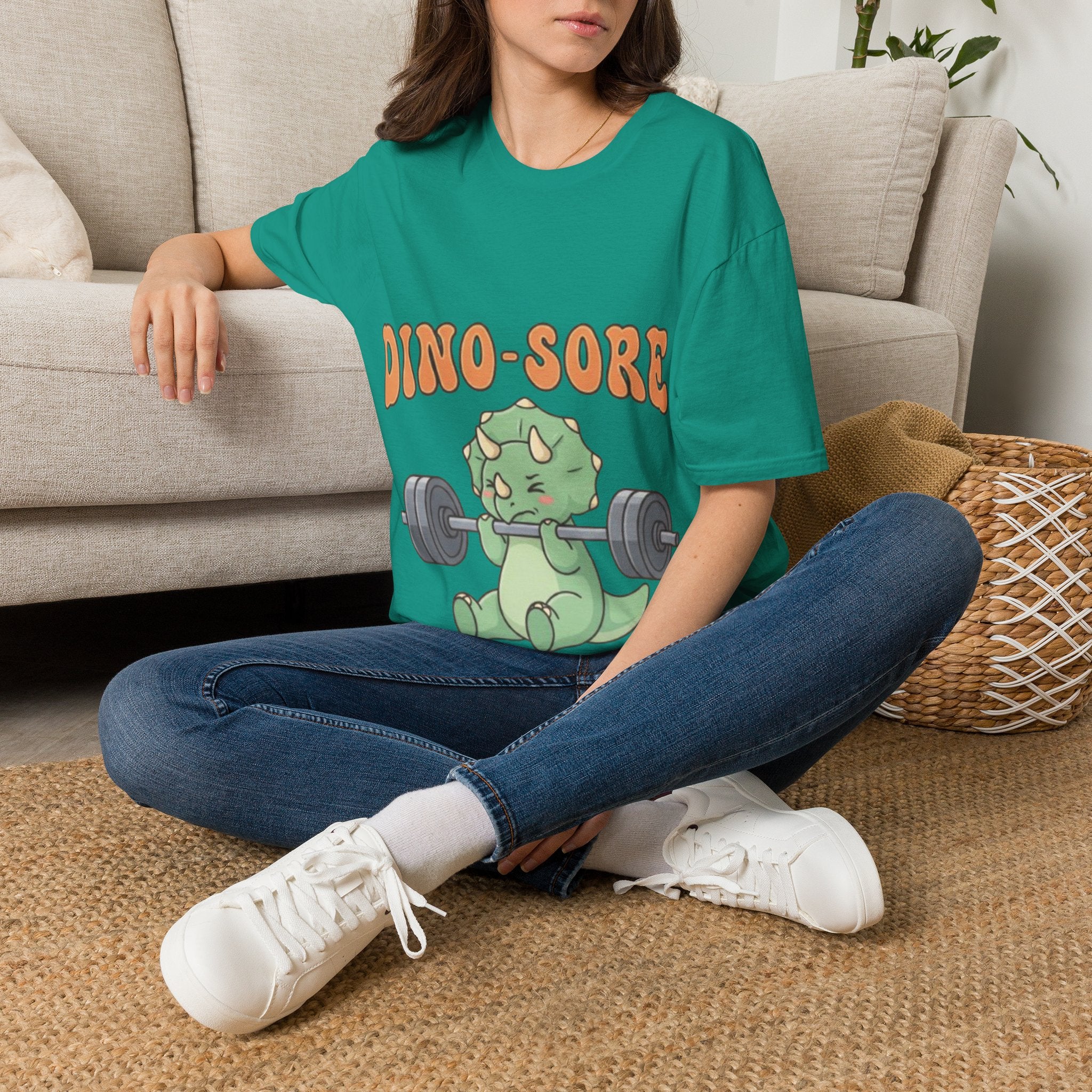 Dino-Sore Adult T-Shirt — Cute Workout Dinosaur Fitness Tee