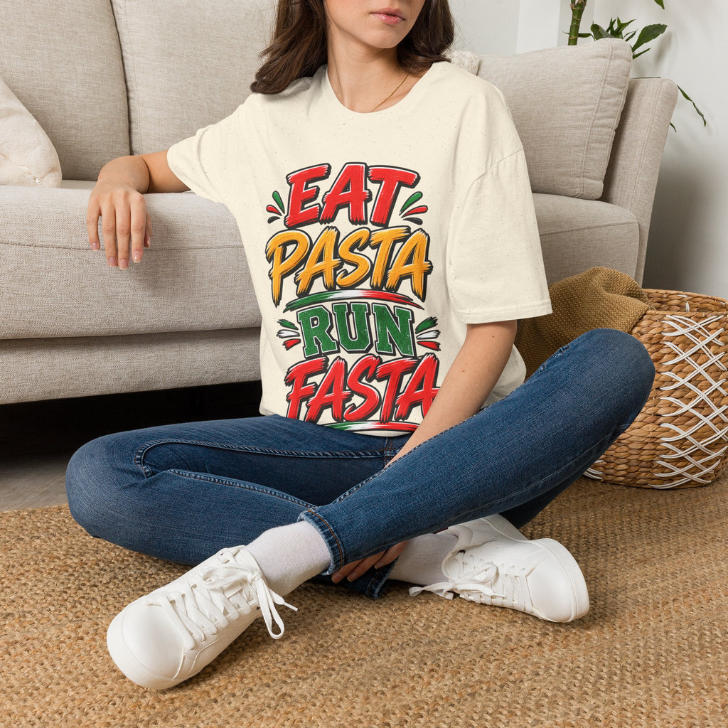 Eat Pasta Run Fasta Adult T-Shirt — Funny Italian Food & Running Graphic Tee
