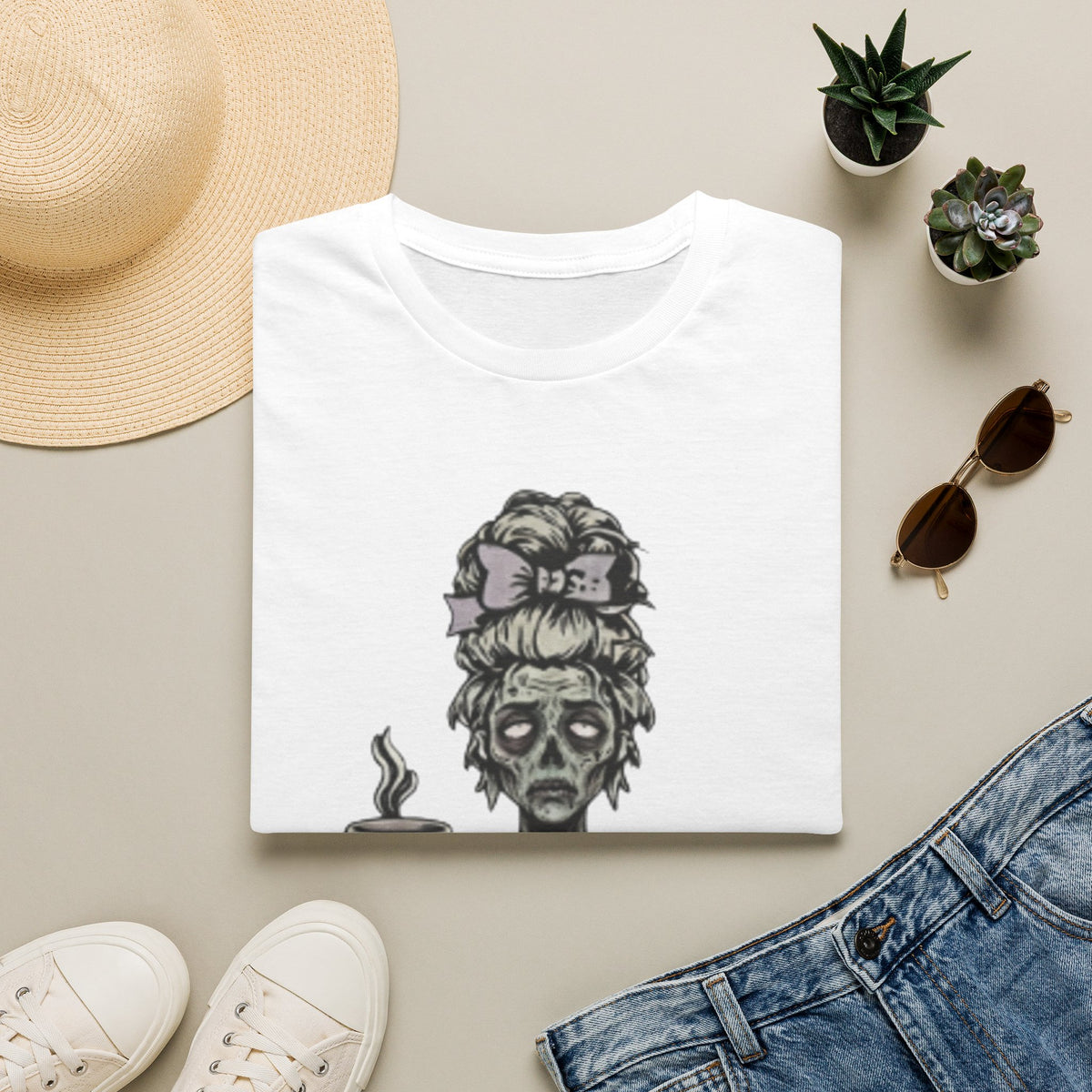 Mombie Adult T-Shirt – Funny Zombie Coffee Tee for Halloween & Horror Fans