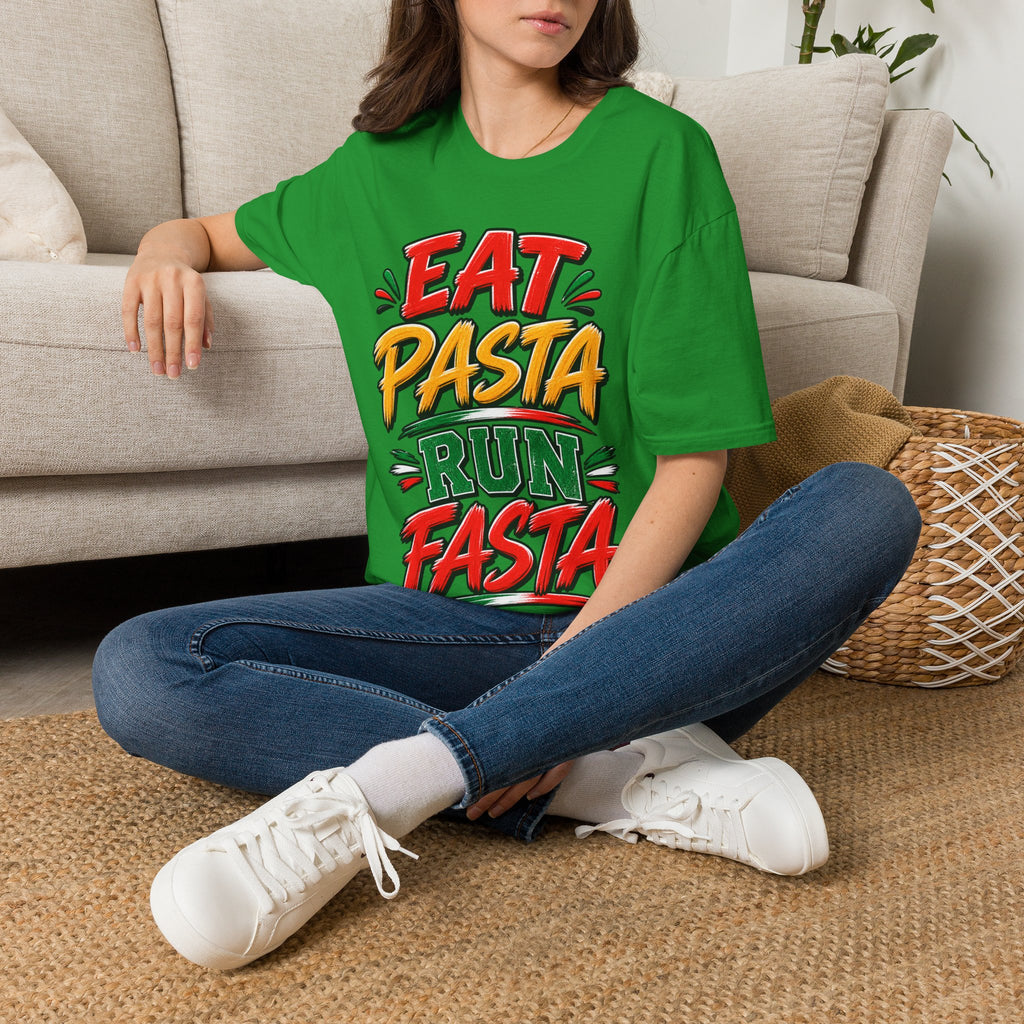 Eat Pasta Run Fasta Adult T-Shirt — Funny Italian Food & Running Graphic Tee