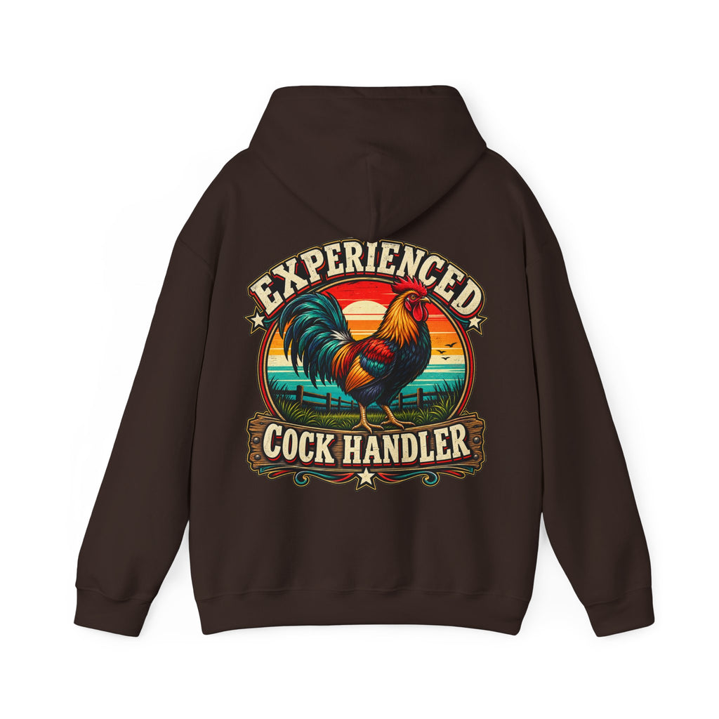 Adult Hoodie — "Experienced Cock Handler" Vintage Rooster Farm Humor Pullover