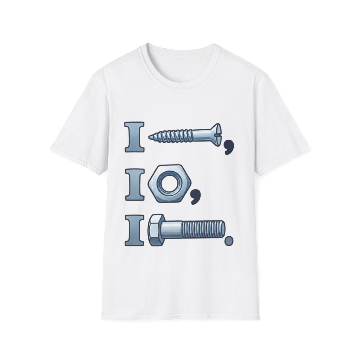 Screw, Nut & Bolt Graphic Adult T-Shirt — I (screw), I (nut), I (bolt) Novelty Tee