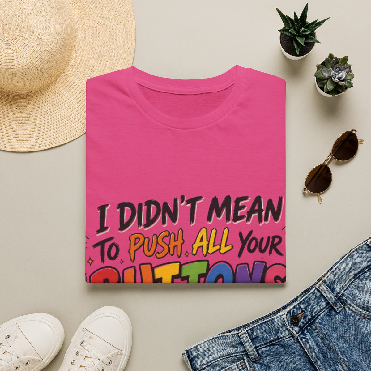 I Didn't Mean to Push All Your Buttons Adult T-Shirt — Funny Colorful Graphic Tee